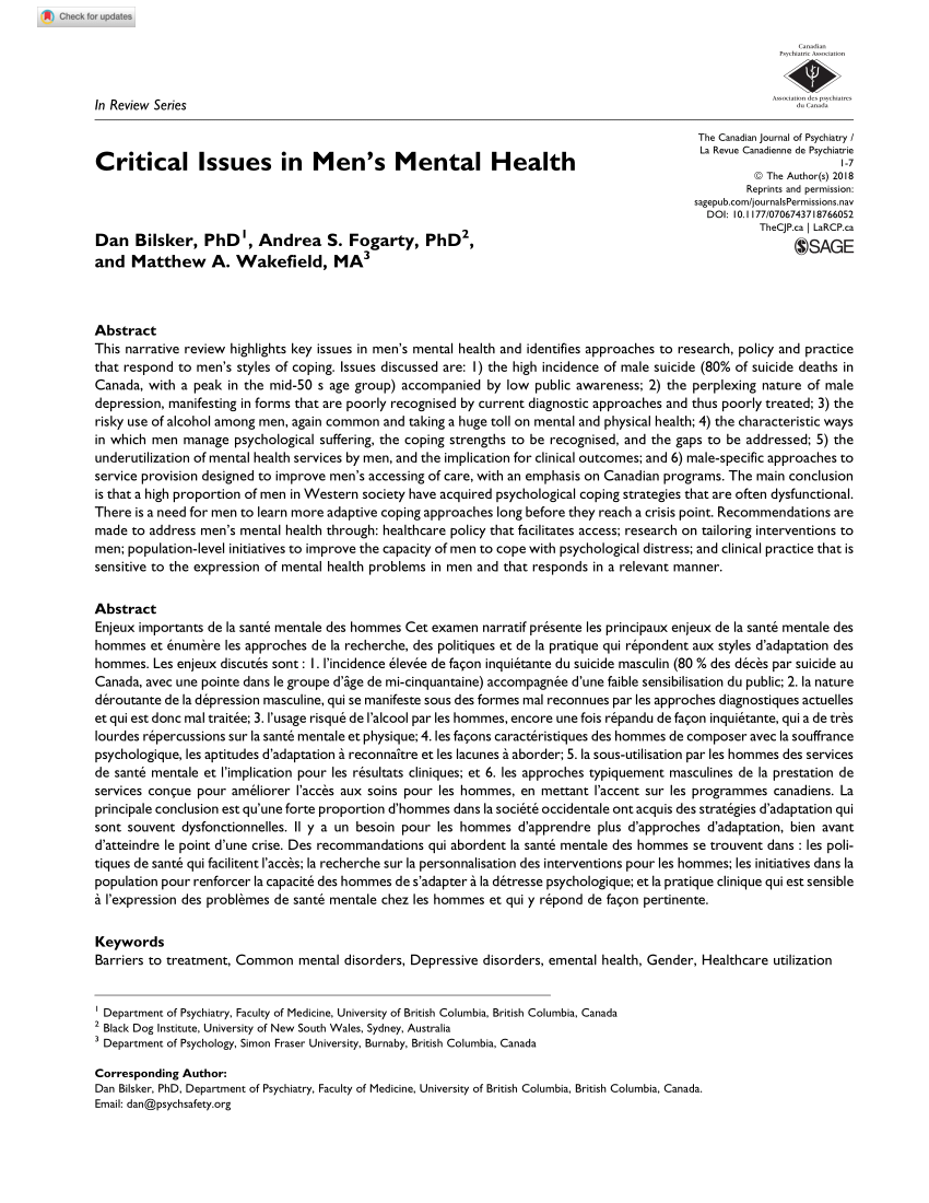 men's mental health research paper
