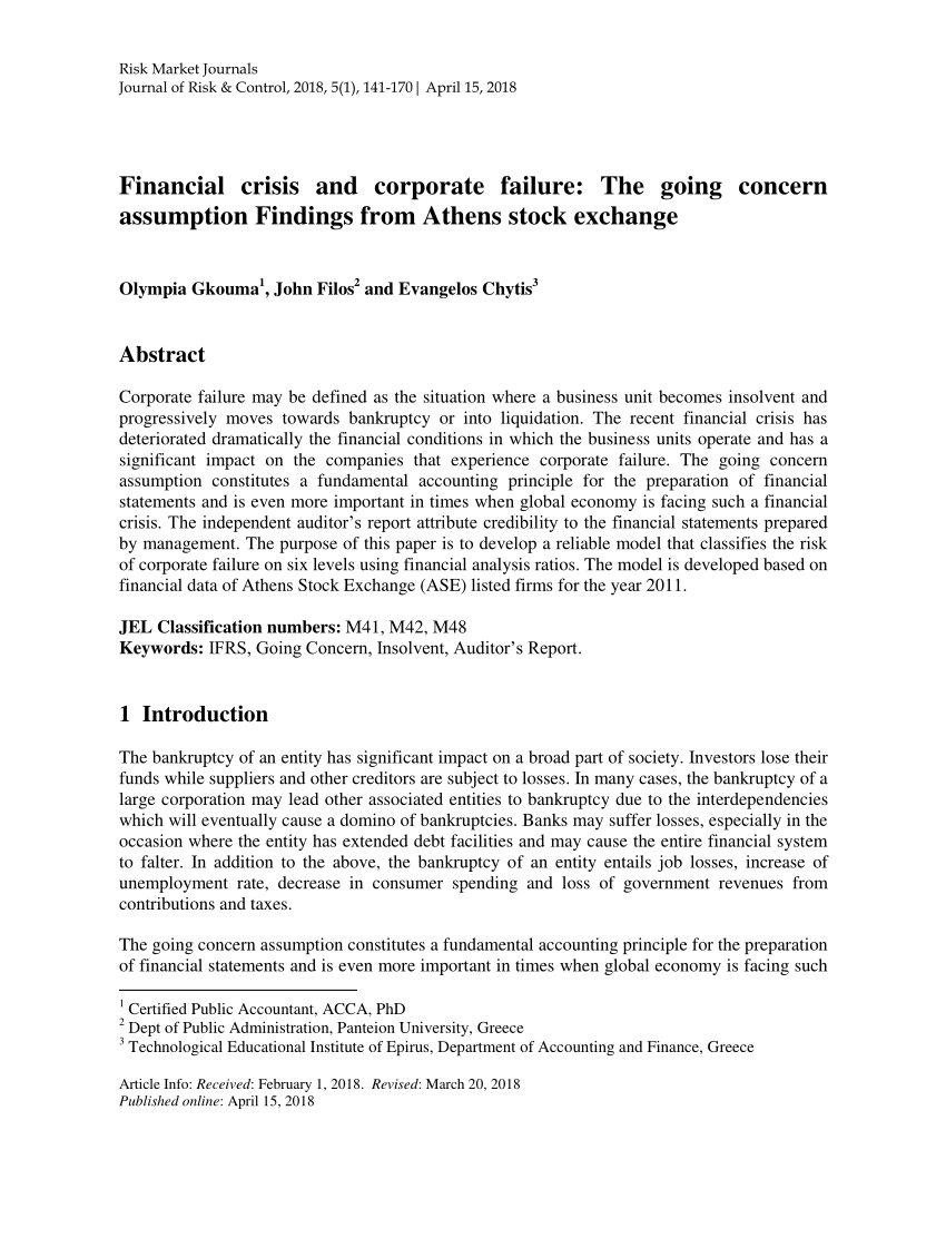 pdf financial crisis and corporate failure the going concern assumption findings from athens stock exchange pro forma profit loss template