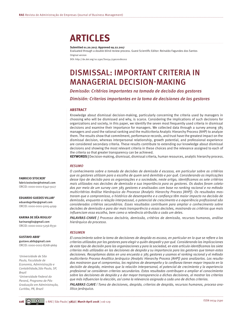 Dismissal: Important criteria in managerial decision-making