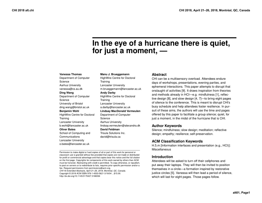 PDF) In the eye of a hurricane there is quiet, for just a moment, -