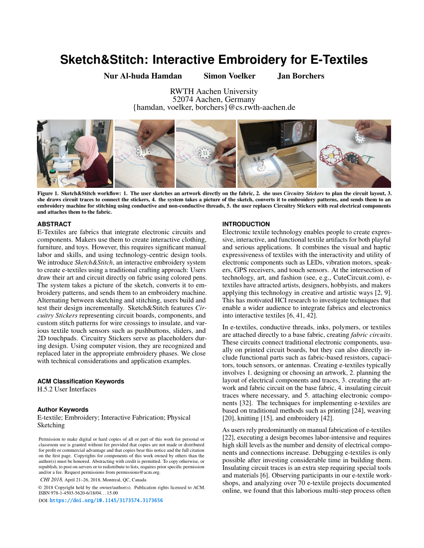 Pdf Sketch Stitch Interactive Embroidery For E Textiles