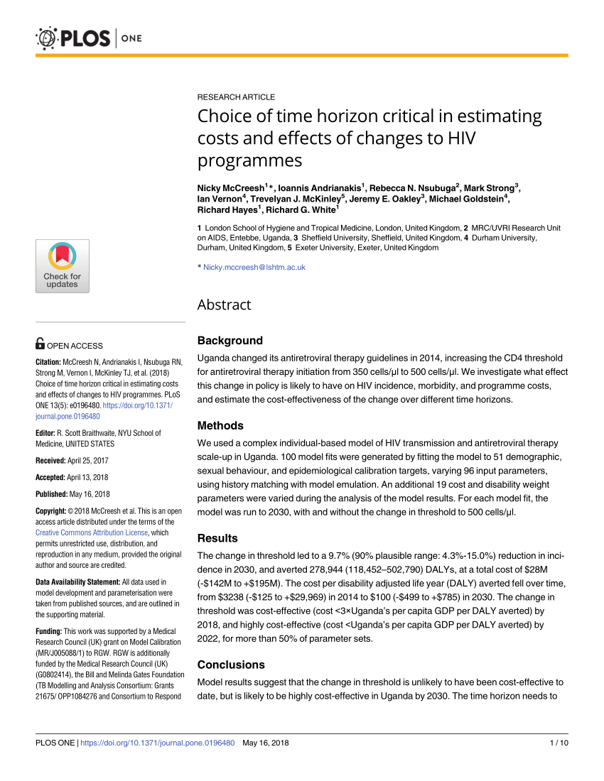 Pdf Choice Of Time Horizon Critical In Estimating Costs And Effects Of Changes To Hiv Programmes