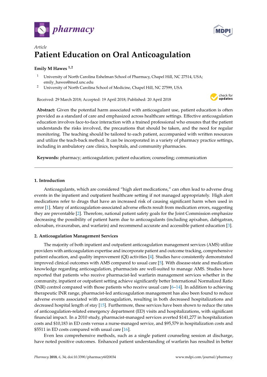 Pdf Patient Education On Oral Anticoagulation