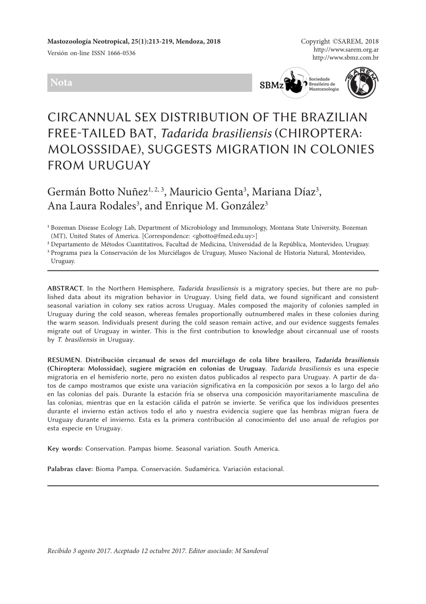 PDF Circannual sex distribution of the Brazilian free tailed bat  