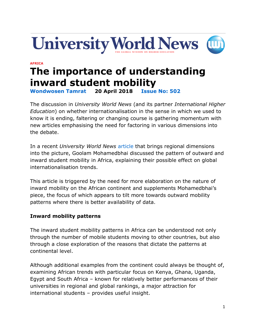 Pdf The Importance Of Understanding Inward Student Mobility