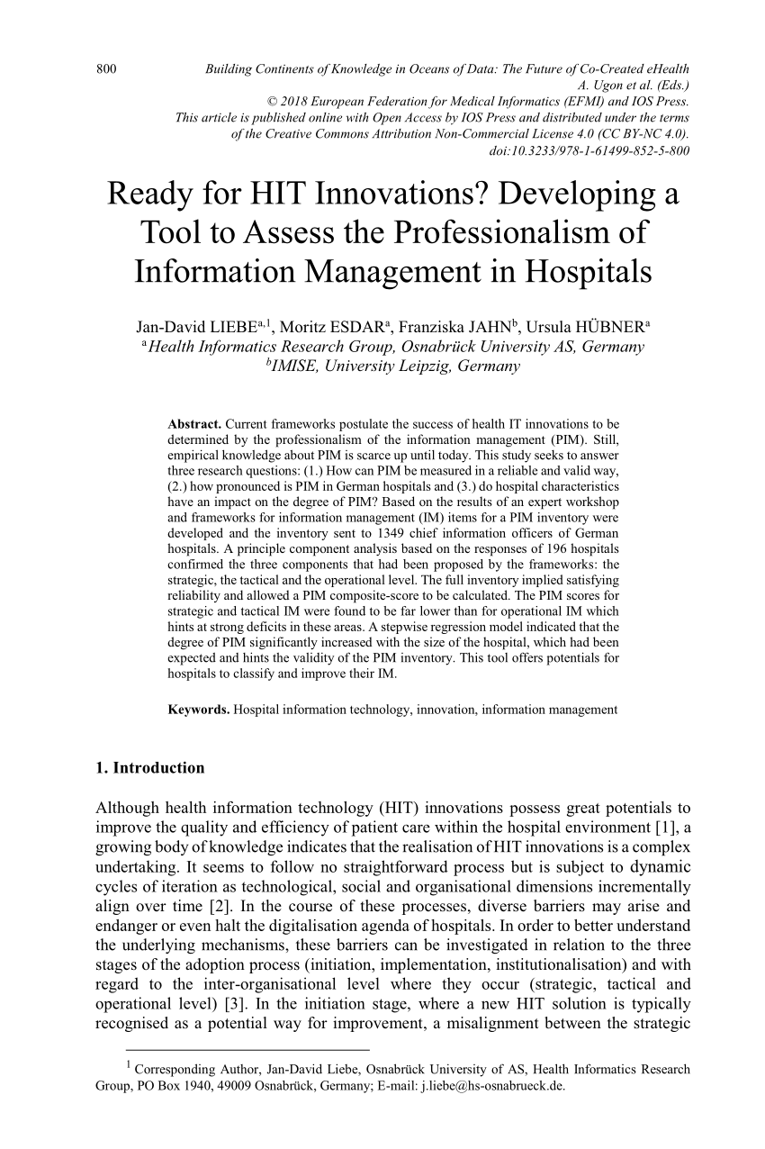 Pdf Ready For Hit Innovations Developing A Tool To Assess The Professionalism Of Information Management In Hospitals