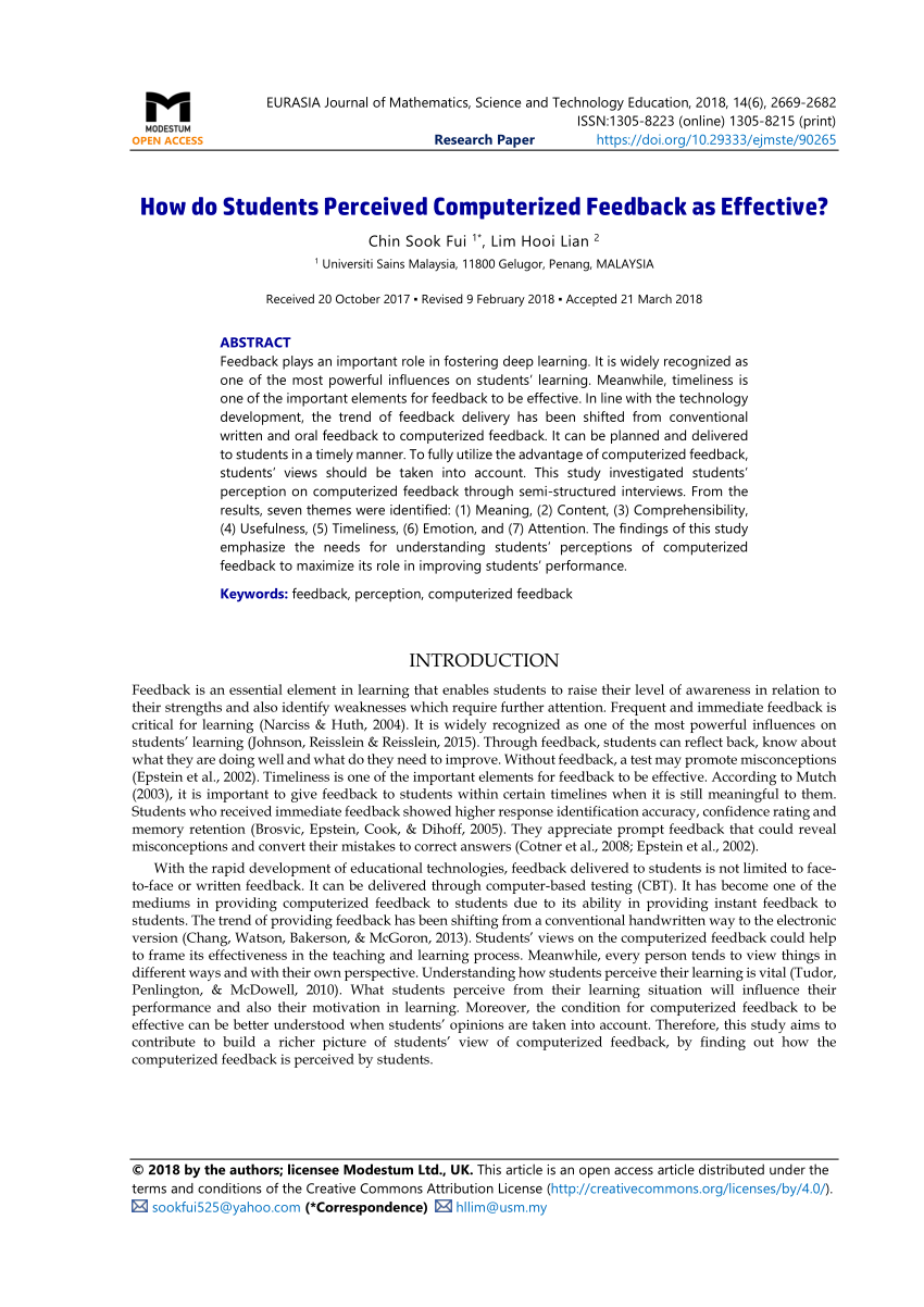 Pdf How Do Students Perceived Computerized Feedback As Effective