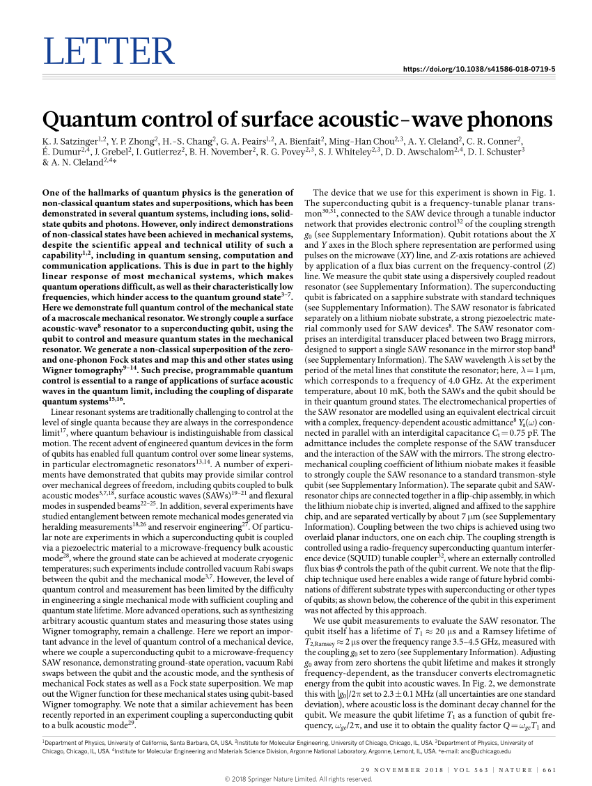 Quantum Control Of Surface Acoustic Wave Phonons