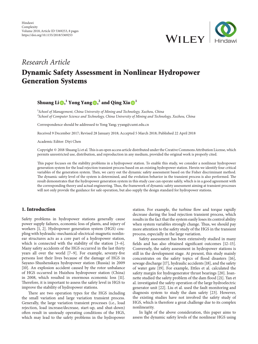 Pdf Dynamic Safety Assessment In Nonlinear Hydropower Generation Systems
