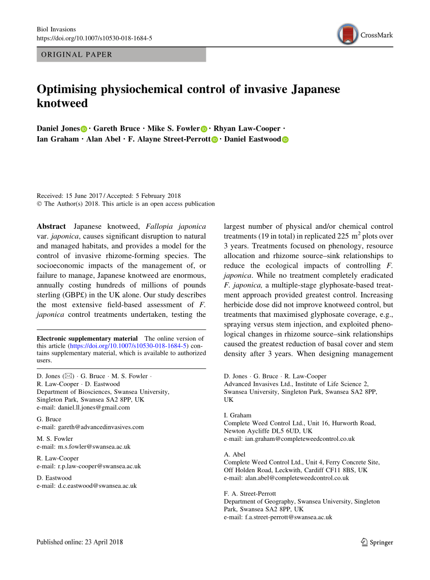 Pdf Optimising Physiochemical Control Of Invasive Japanese Knotweed