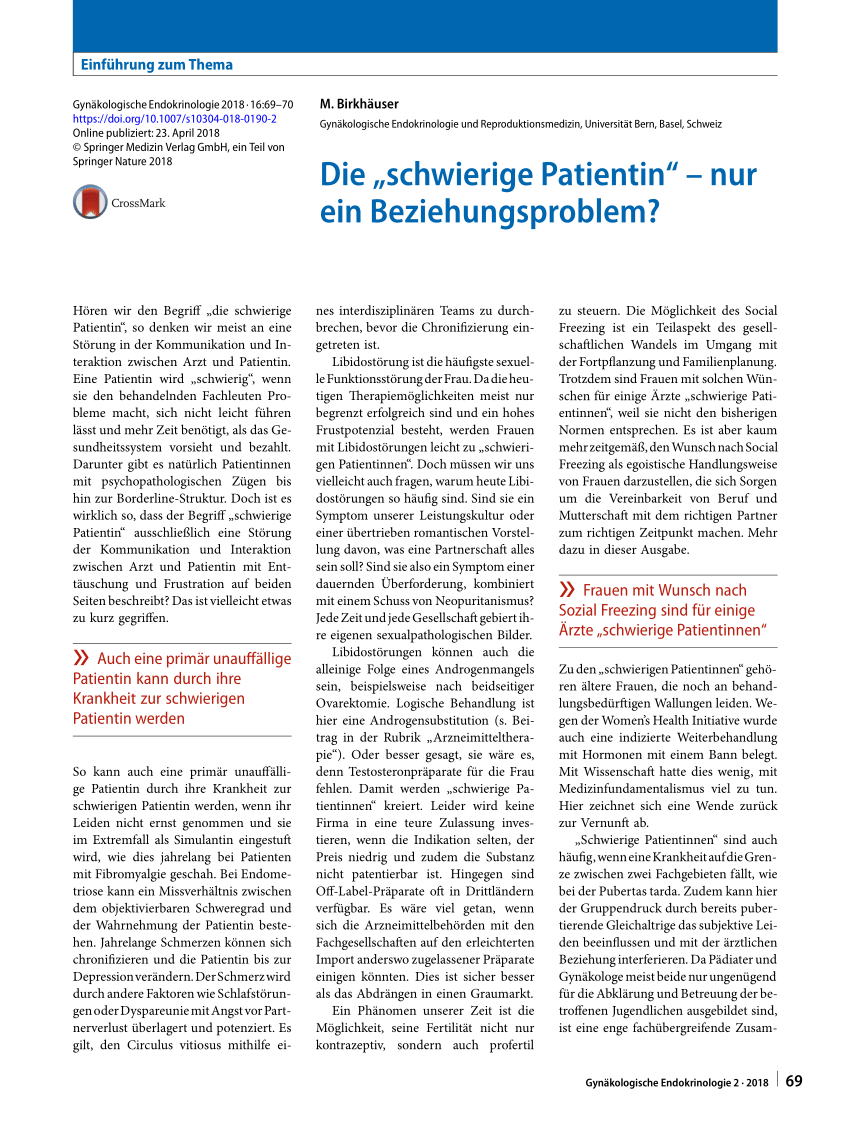 Pdf Die Schwierige Patientin Nur Ein Beziehungsproblem