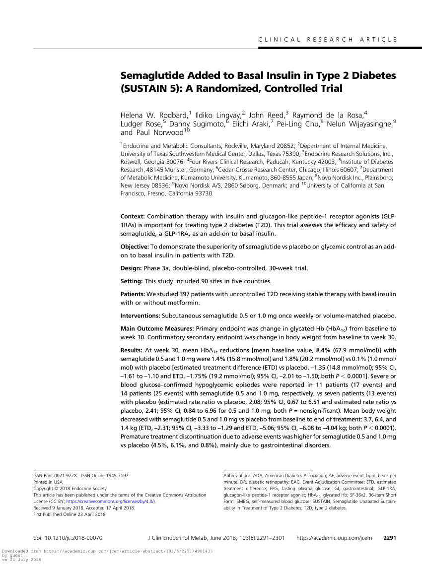 Pdf Semaglutide Added To Basal Insulin In Type 2 Diabetes Sustain 5 A Randomized Controlled Trial