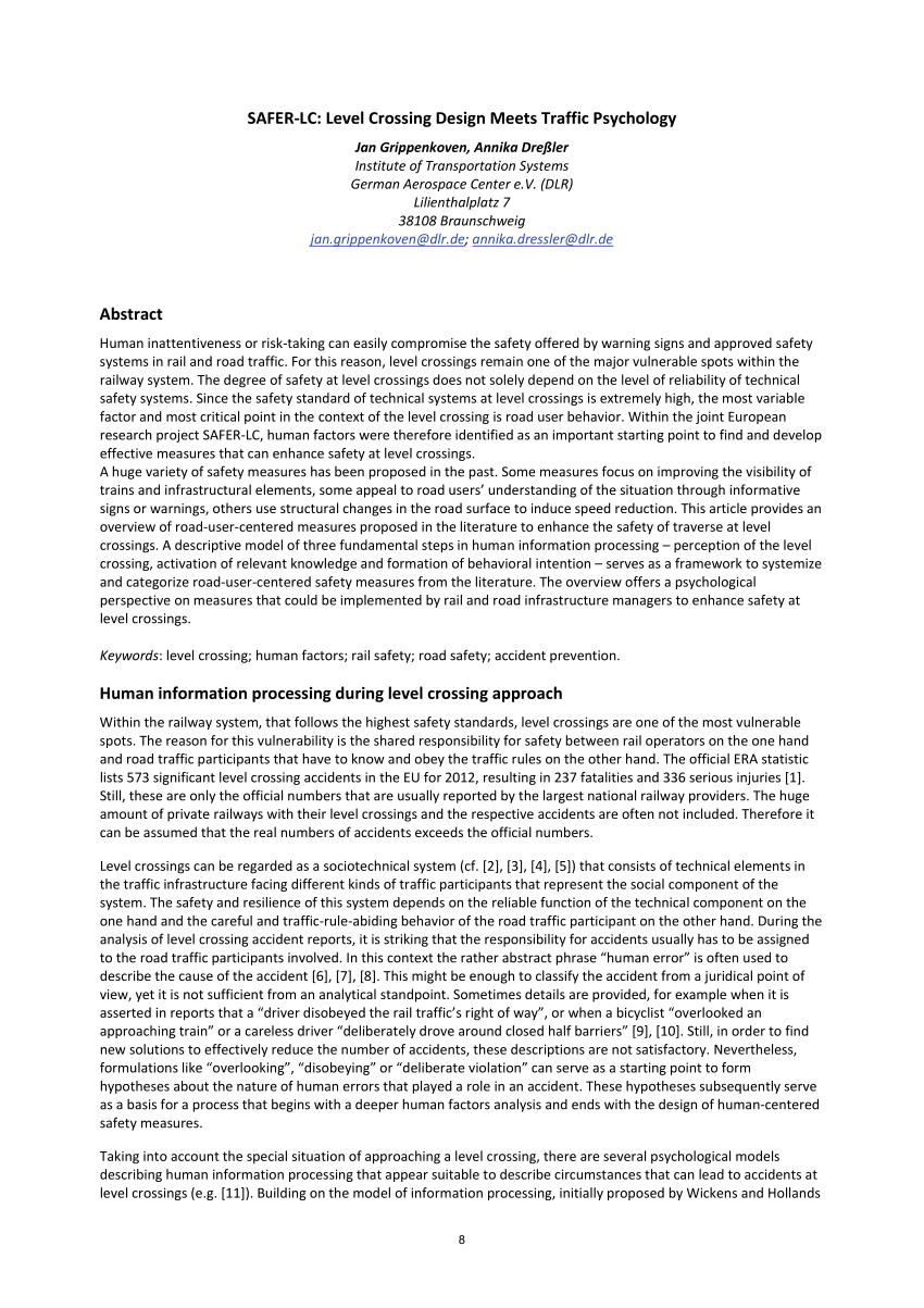 Pdf Safer Lc Level Crossing Design Meets Traffic Psychology