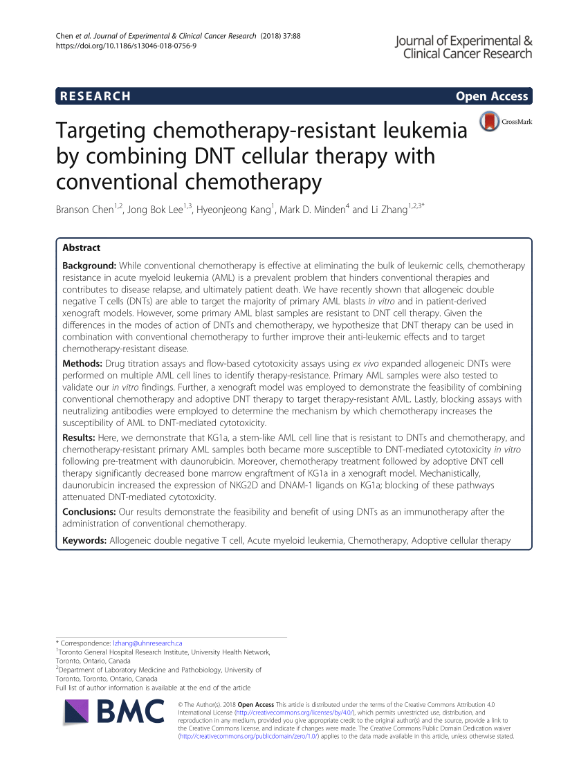 Pdf Targeting Chemotherapy Resistant Leukemia By Combining Dnt Cellular Therapy With 4716
