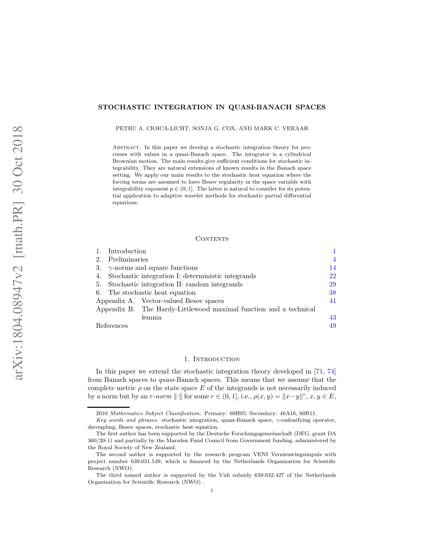 PDF) Stochastic integration in quasi-Banach spaces