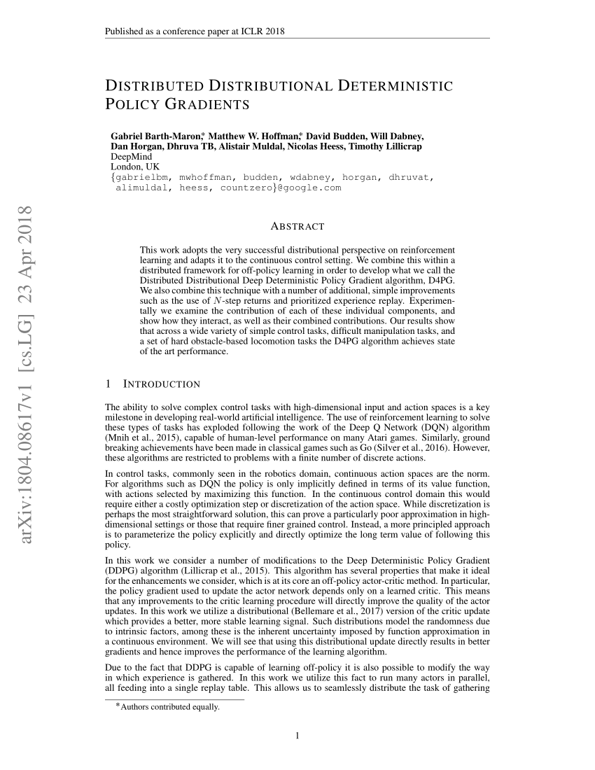 Pdf Distributed Distributional Deterministic Policy Gradients