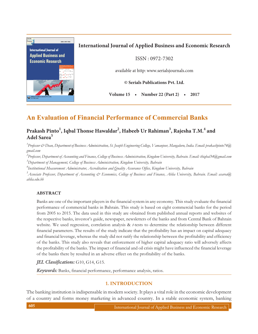 Pdf An Evaluation Of Financial Performance Of Commercial Banks