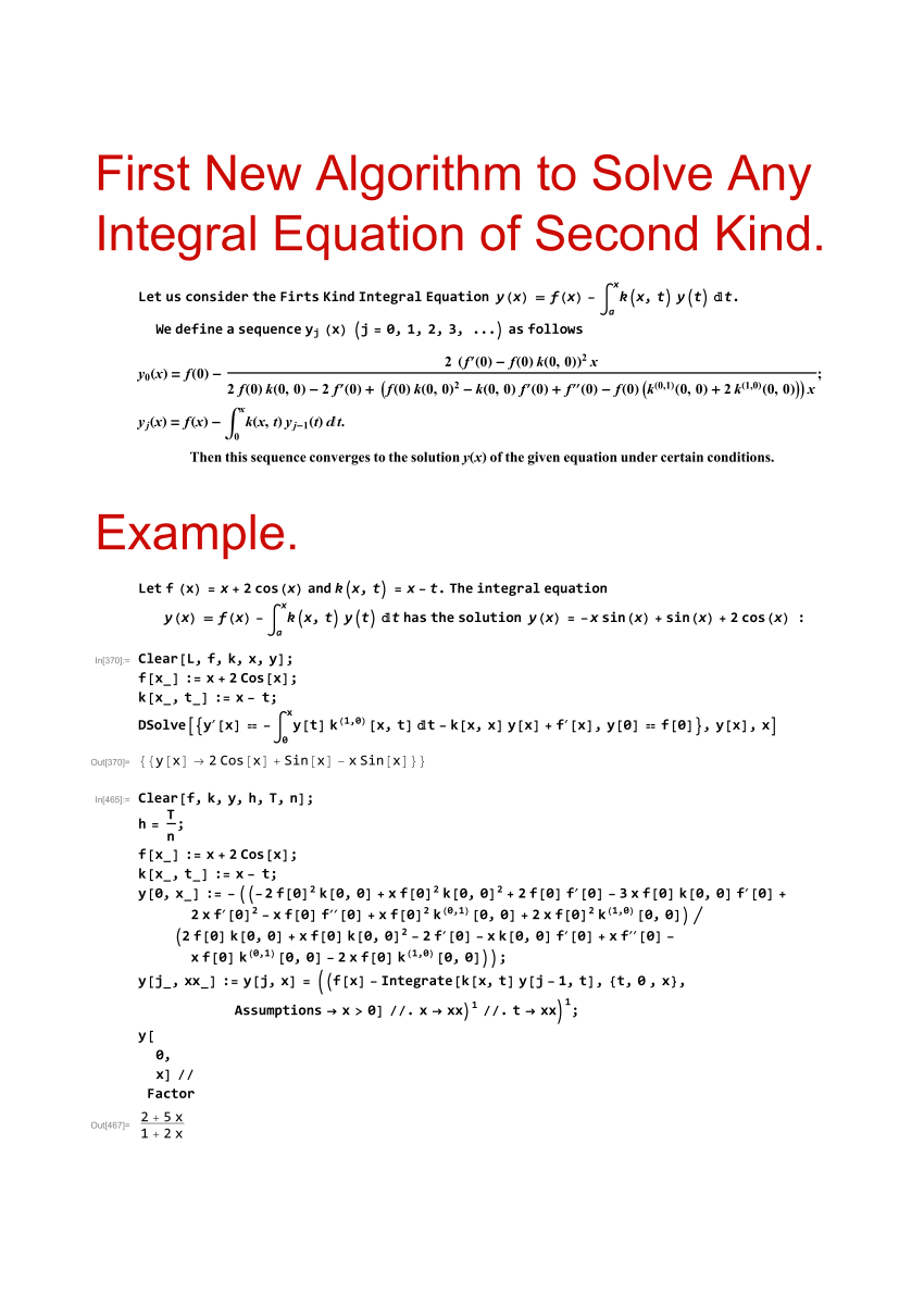 Pdf First New Algorithm To Solve Any Integral Equation Of Second Kind