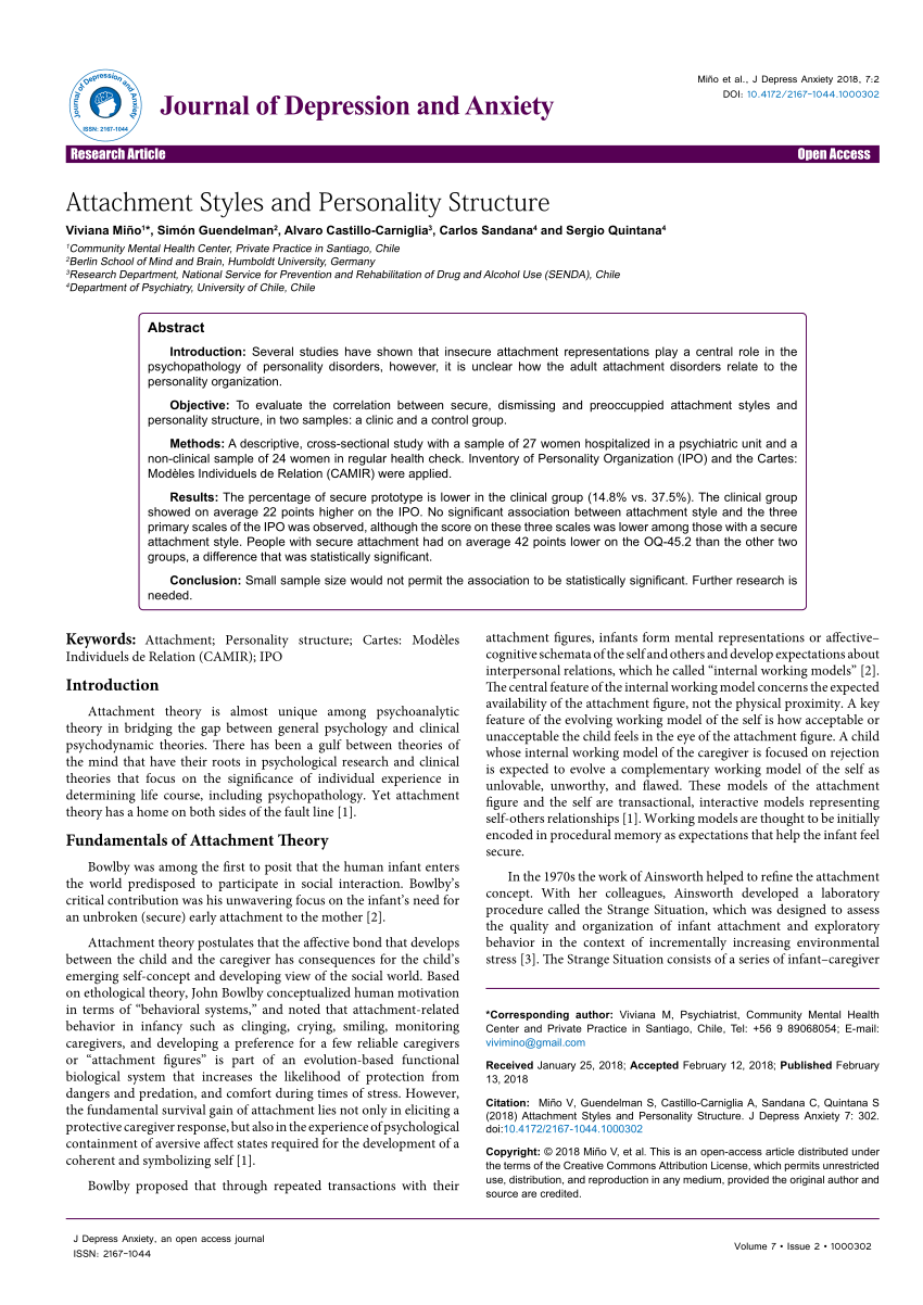 Pdf Attachment Styles And Personality Structure