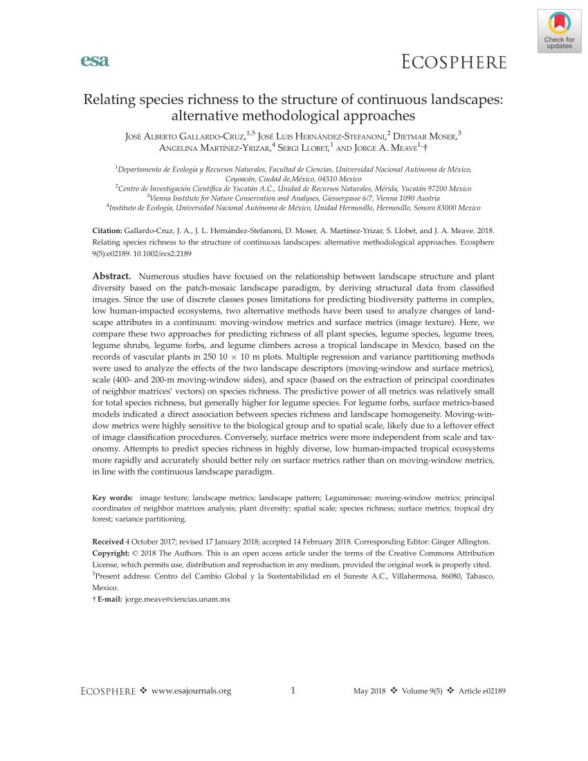 Pdf Relating Species Richness To The Structure Of Continuous Landscapes Alternative Methodological Approaches