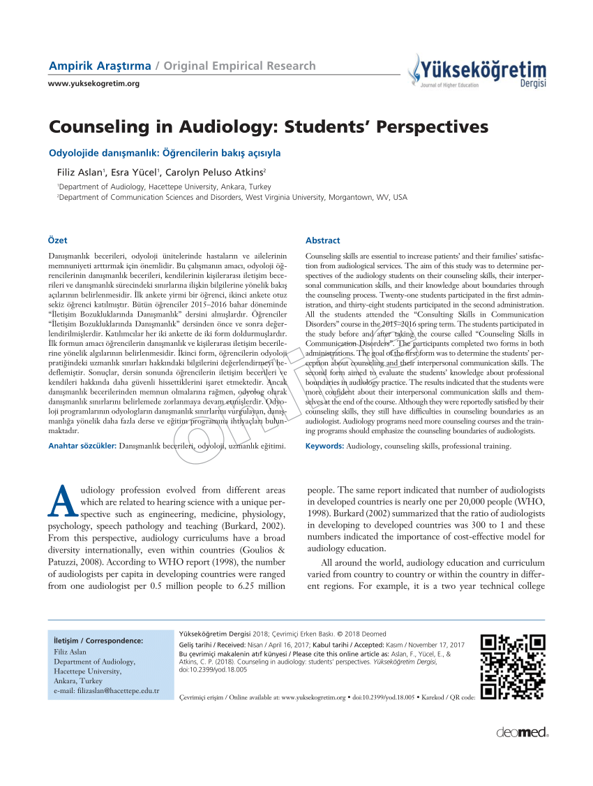 Pdf Counseling In Audiology Students Perspectives - 