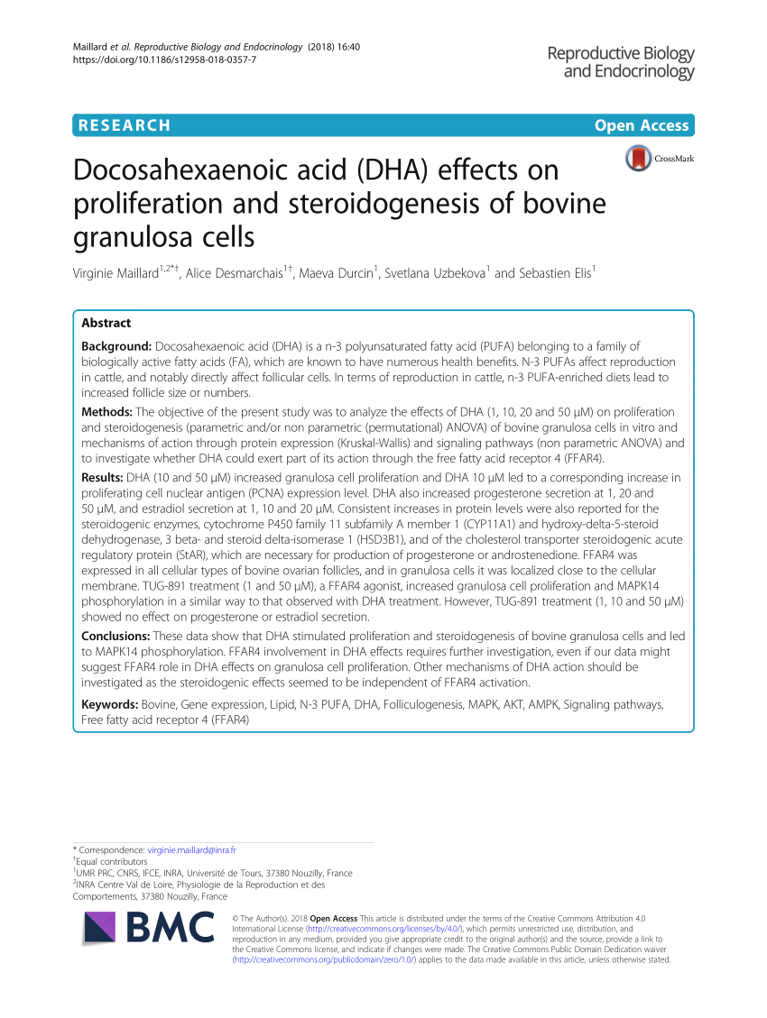 PDF) Docosahexaenoic acid (DHA) effects on proliferation and ...