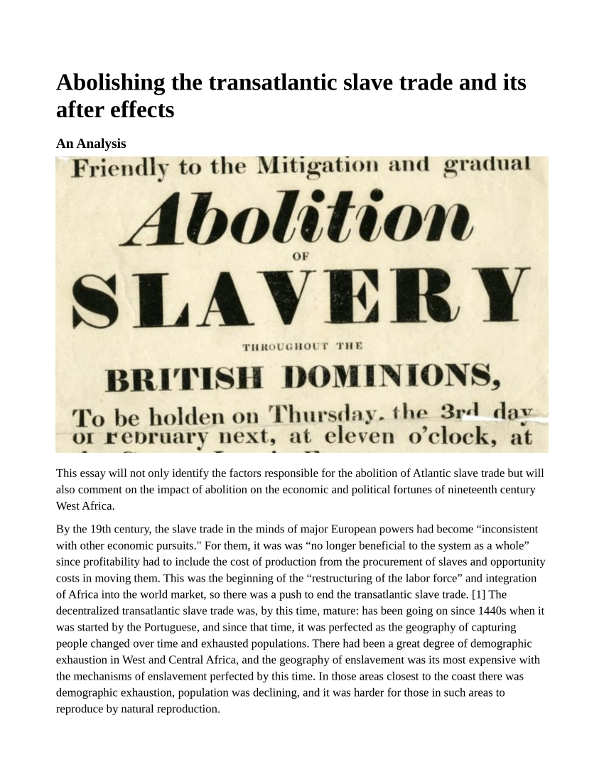 PDF) “Abolishing the transatlantic slave trade and its after effects”