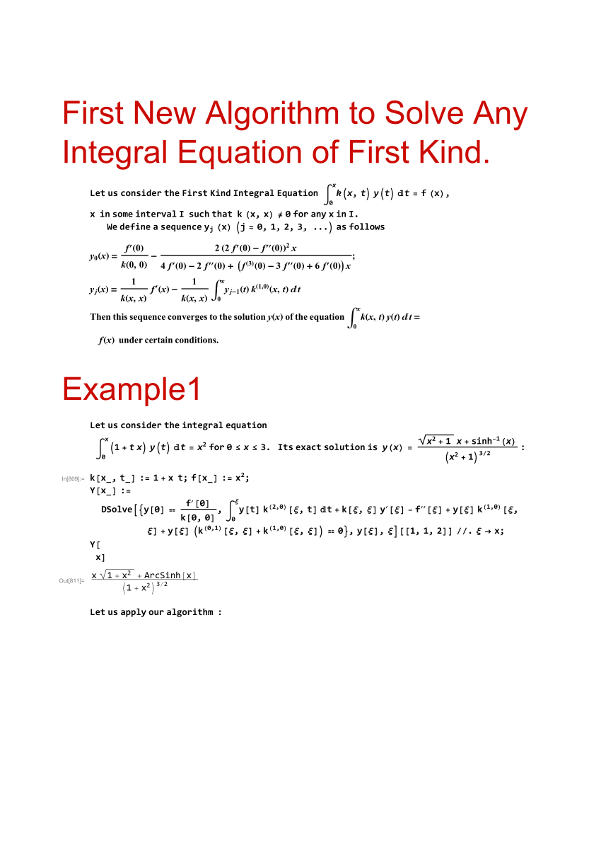 Pdf First New Algorithm To Solve Any Integral Equation Of First Kind