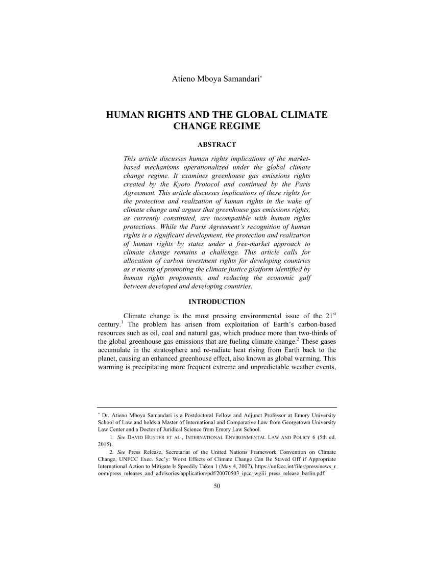 Pdf Human Rights And The Global Climate Change Regime