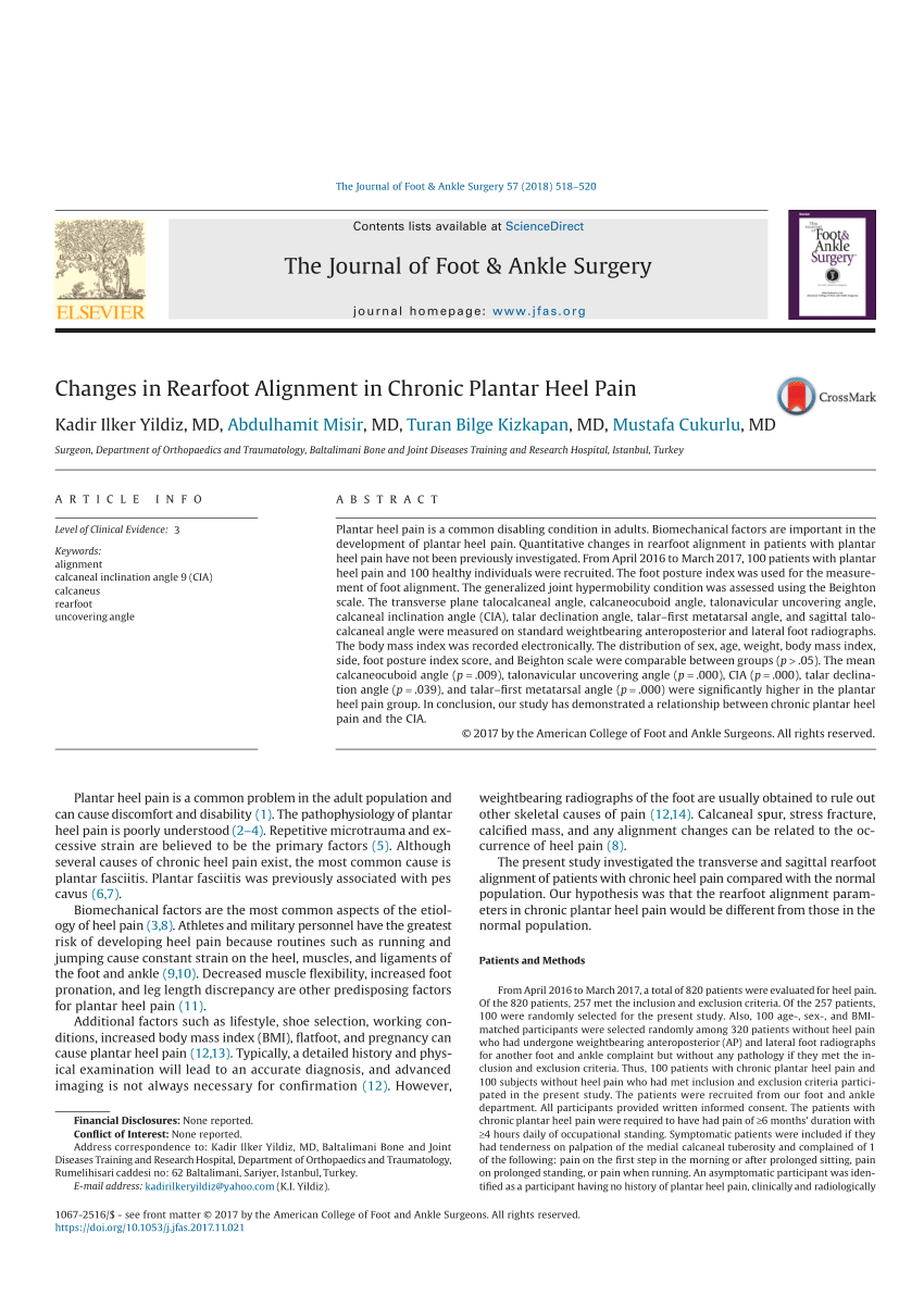 Pdf Changes In Rearfoot Alignment In Chronic Plantar Heel Pain