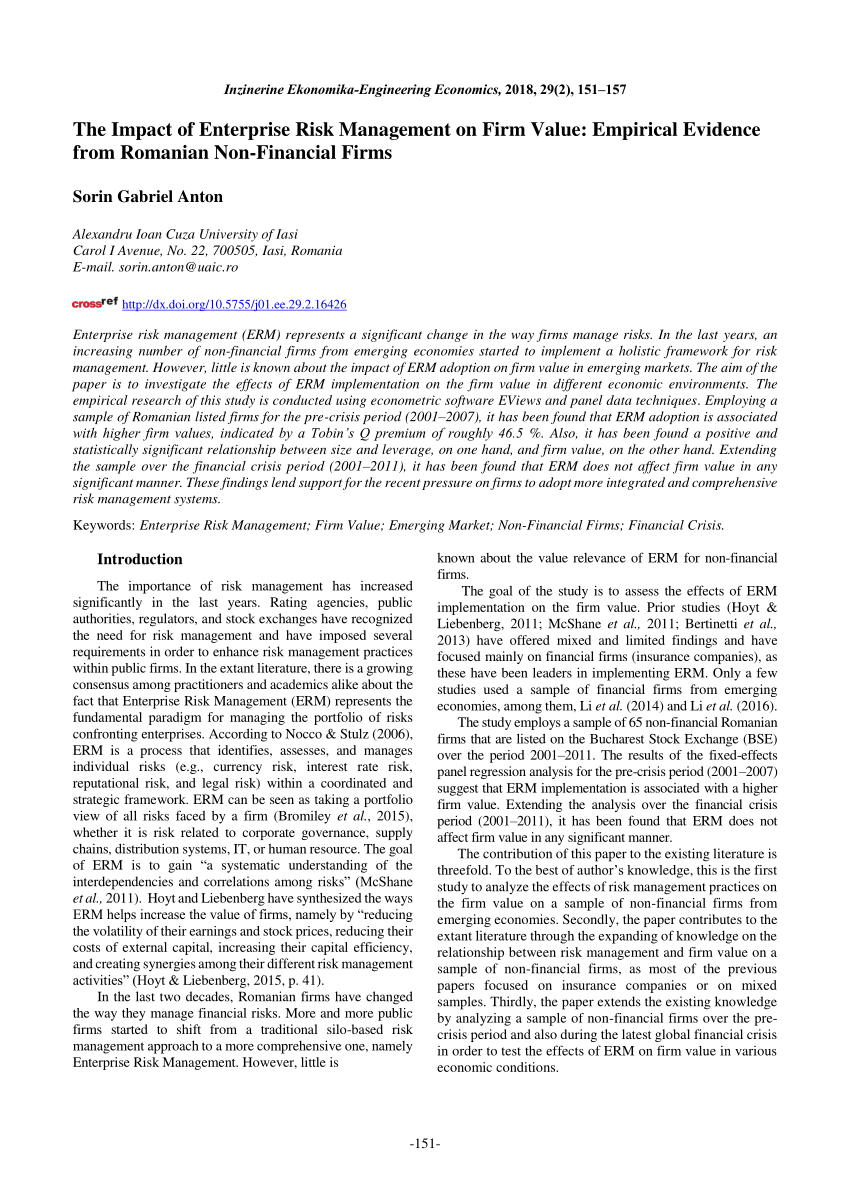 Enterprise Risk Management and Performance Improvement: A Study with  Brazilian Nonfinancial Firms