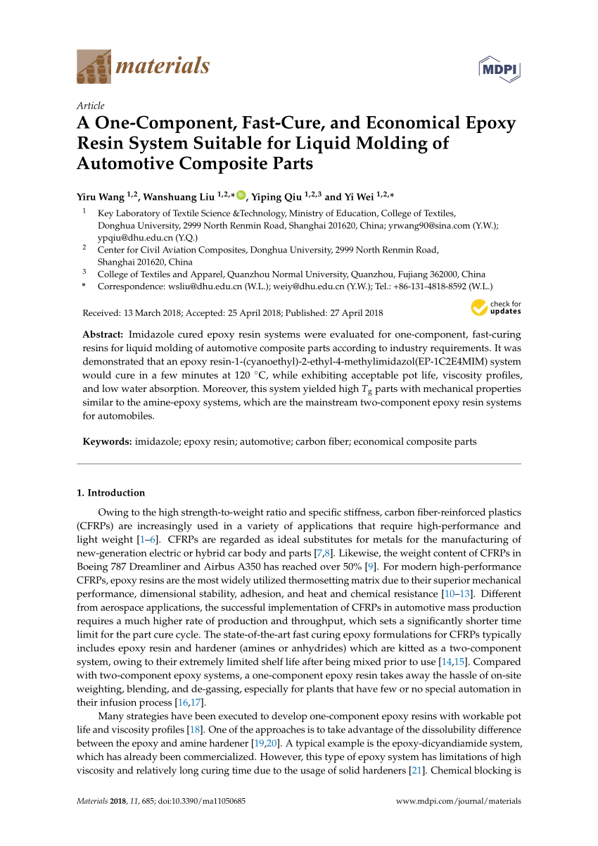 Pdf A One Component Fast Cure And Economical Epoxy Resin System Suitable For Liquid Molding Of Automotive Composite Parts