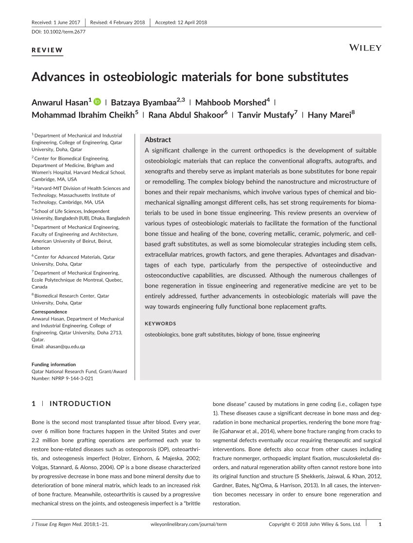 Pdf Advances In Osteobiologic Materials For Bone Substitutes - 