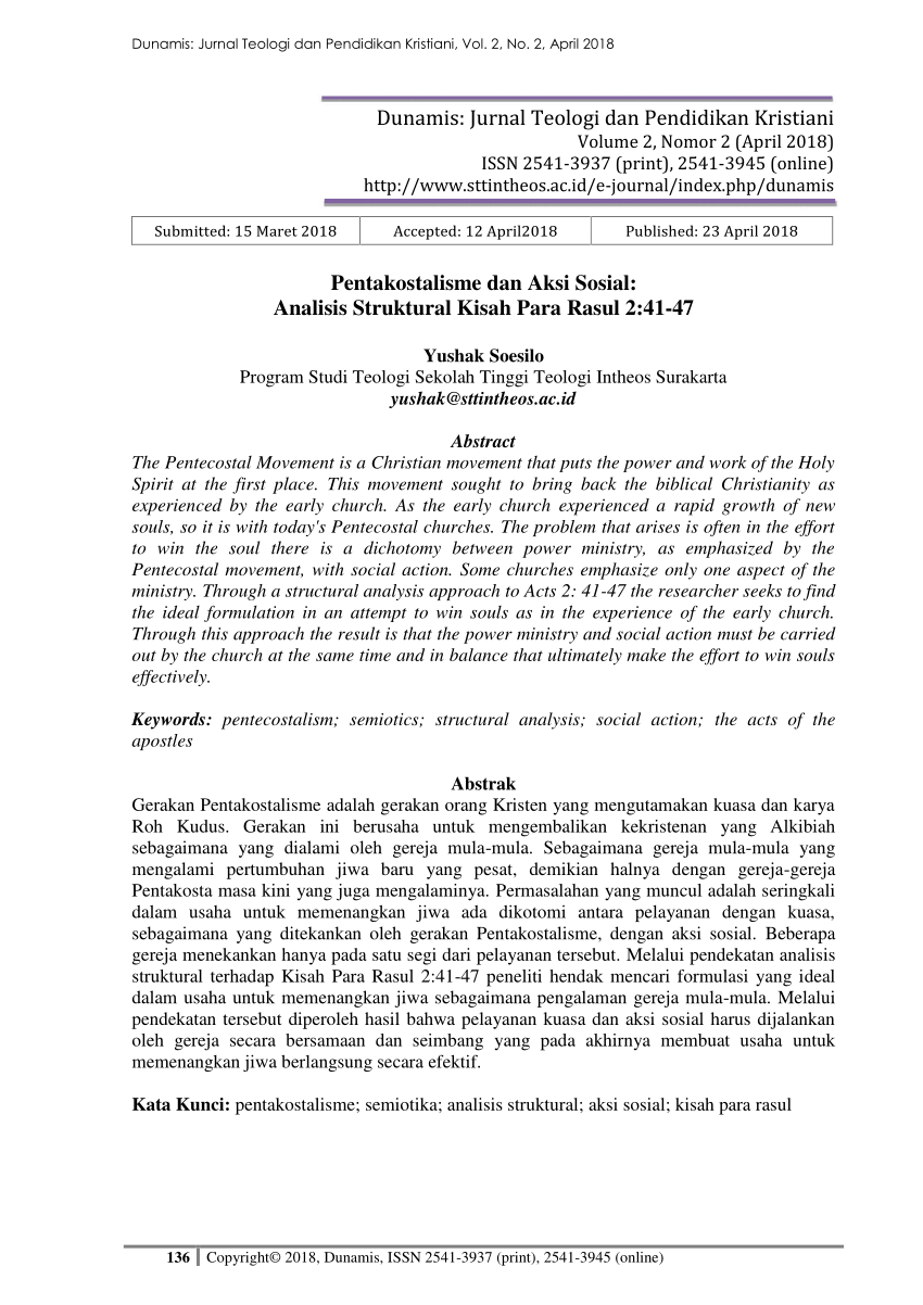 PDF Pentakostalisme Dan Aksi Sosial Analisis Struktural Kisah Para