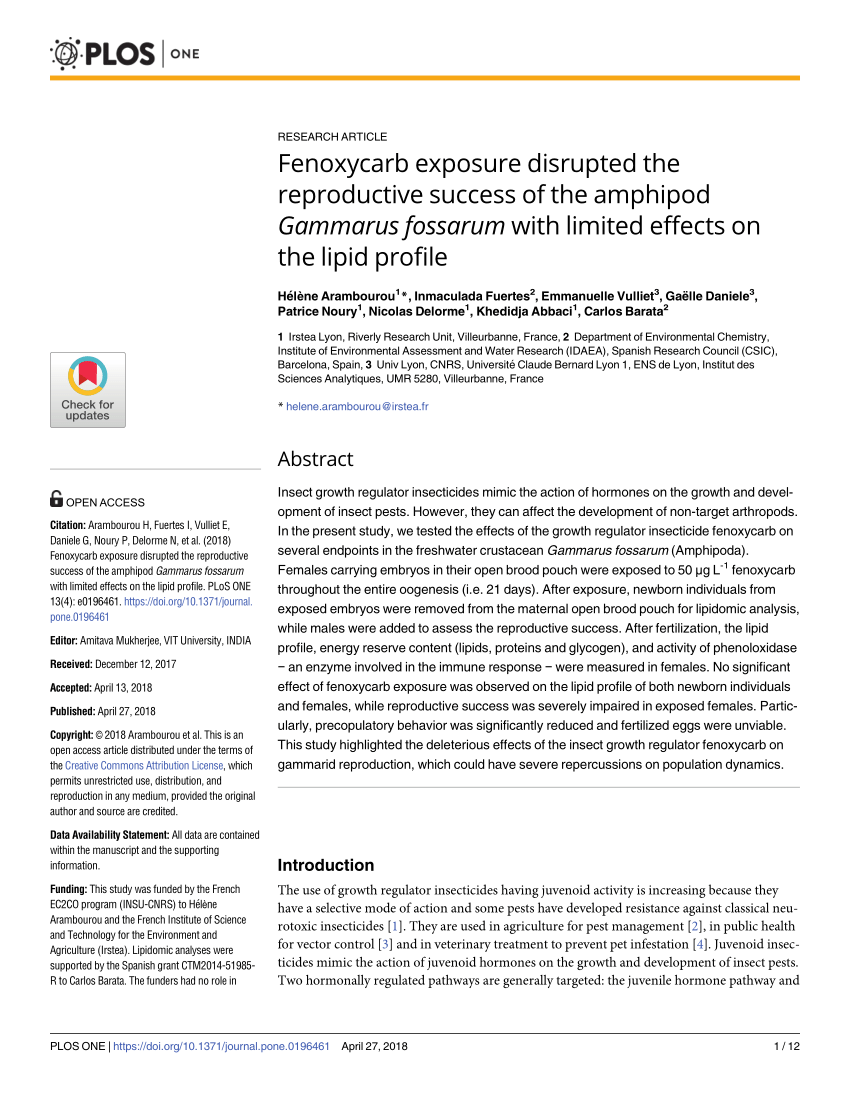 Pdf Fenoxycarb Exposure Disrupted The Reproductive Success Of The Amphipod Gammarus Fossarum 5967