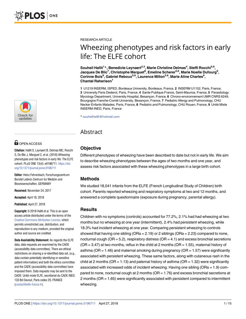 Pdf Wheezing Phenotypes And Risk Factors In Early Life The Elfe Cohort