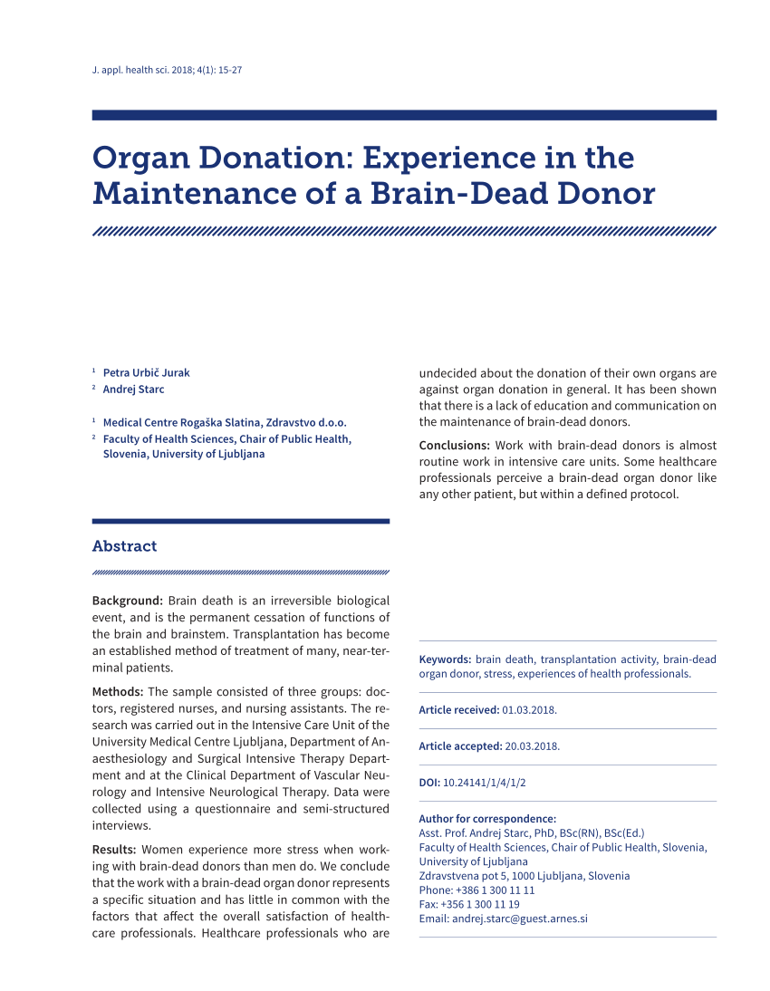 (PDF) Organ Donation: Experience in the Maintenance of a Brain-Dead Donor