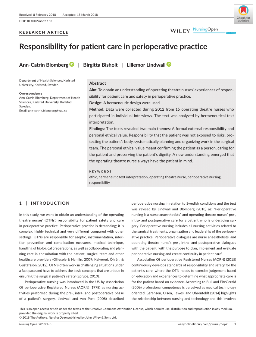 Pdf) Responsibility For Patient Care In Perioperative Practice