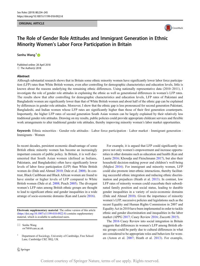 (PDF) The Role of Gender Role Attitudes and Immigrant Generation ...