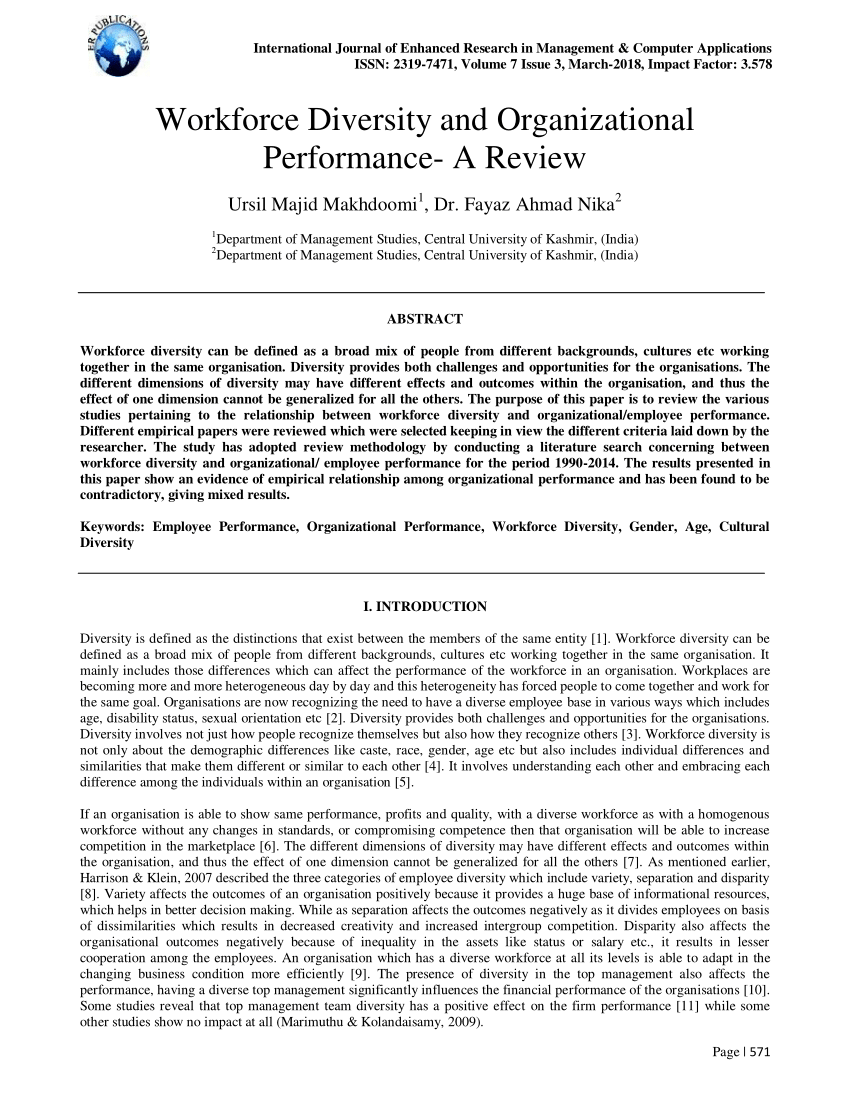 Pdf Workforce Diversity And Organizational Performance A Review