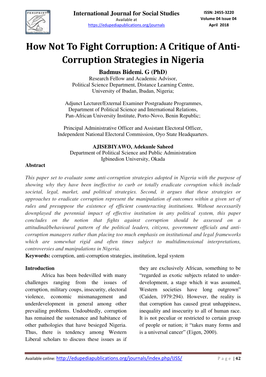 write an essay about corruption in nigeria
