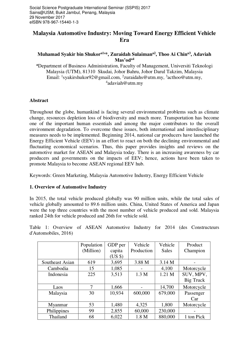 (PDF) Malaysia Automotive Industry: Moving Toward Energy ...