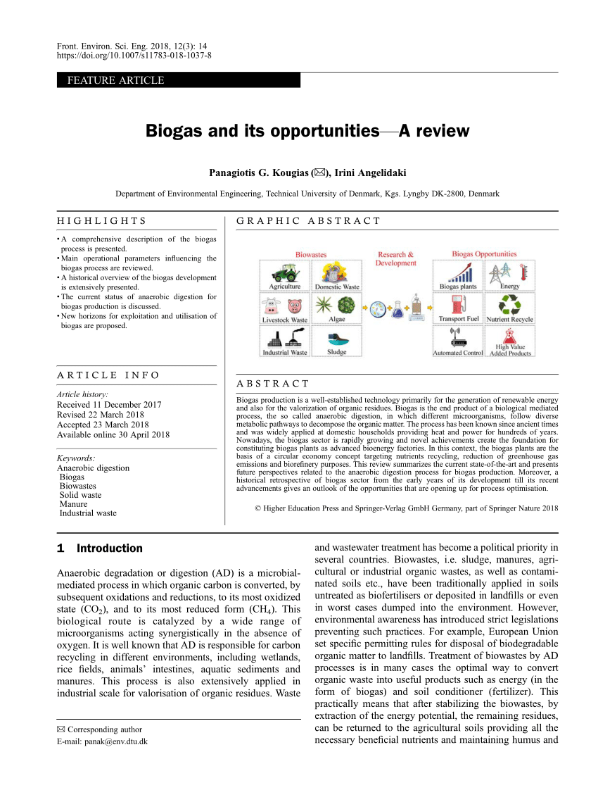 (PDF) Biogas and its opportunities—A review