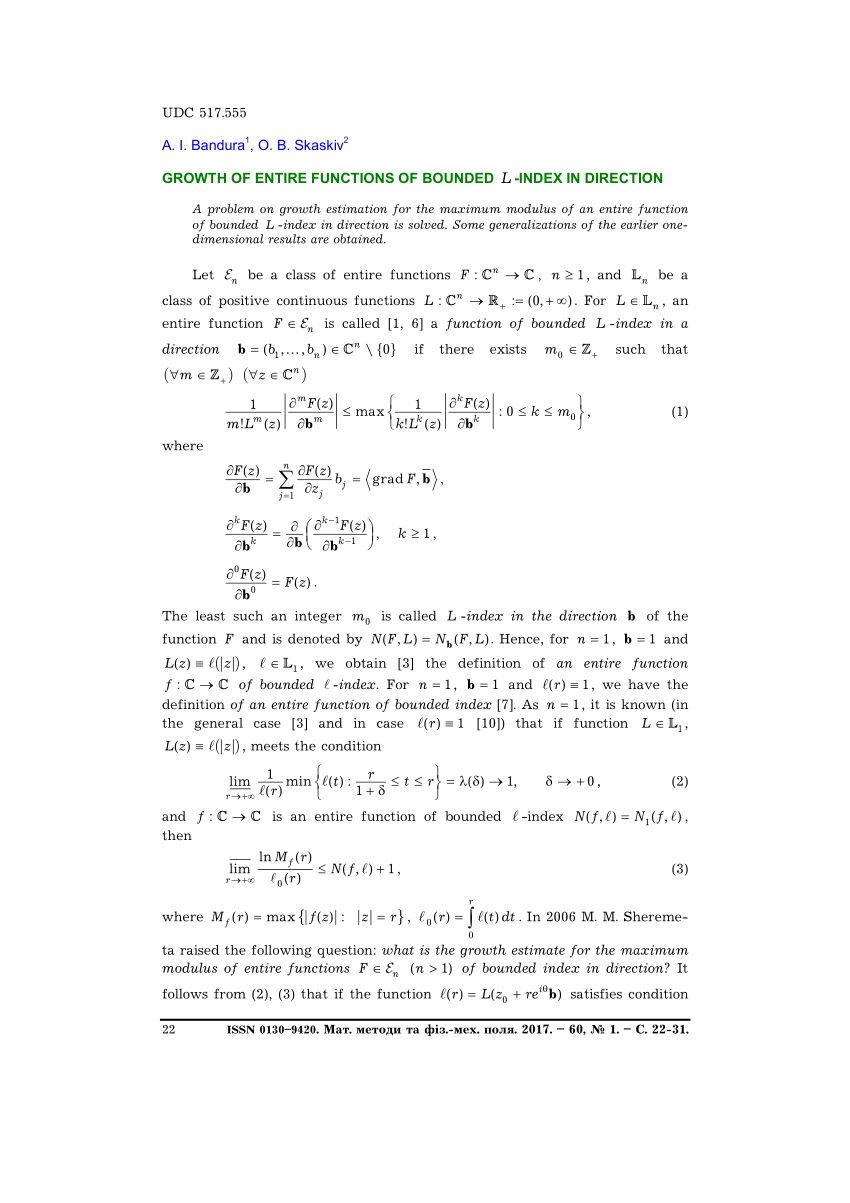 Pdf Growth Of Entire Functions Of Bounded L Index In Direction