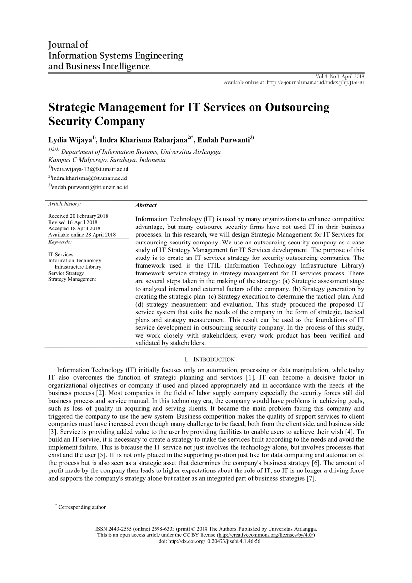 Pdf Strategic Management For It Services On Outsourcing Security