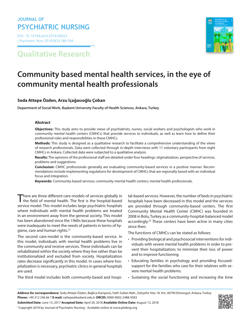 Pdf Community Based Mental Health Services In The Eye Of Community Mental Health Professionals