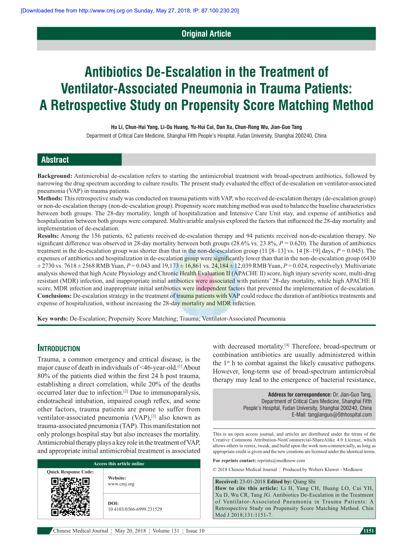  PDF Antibiotics De Escalation In The Treatment Of Ventilator 