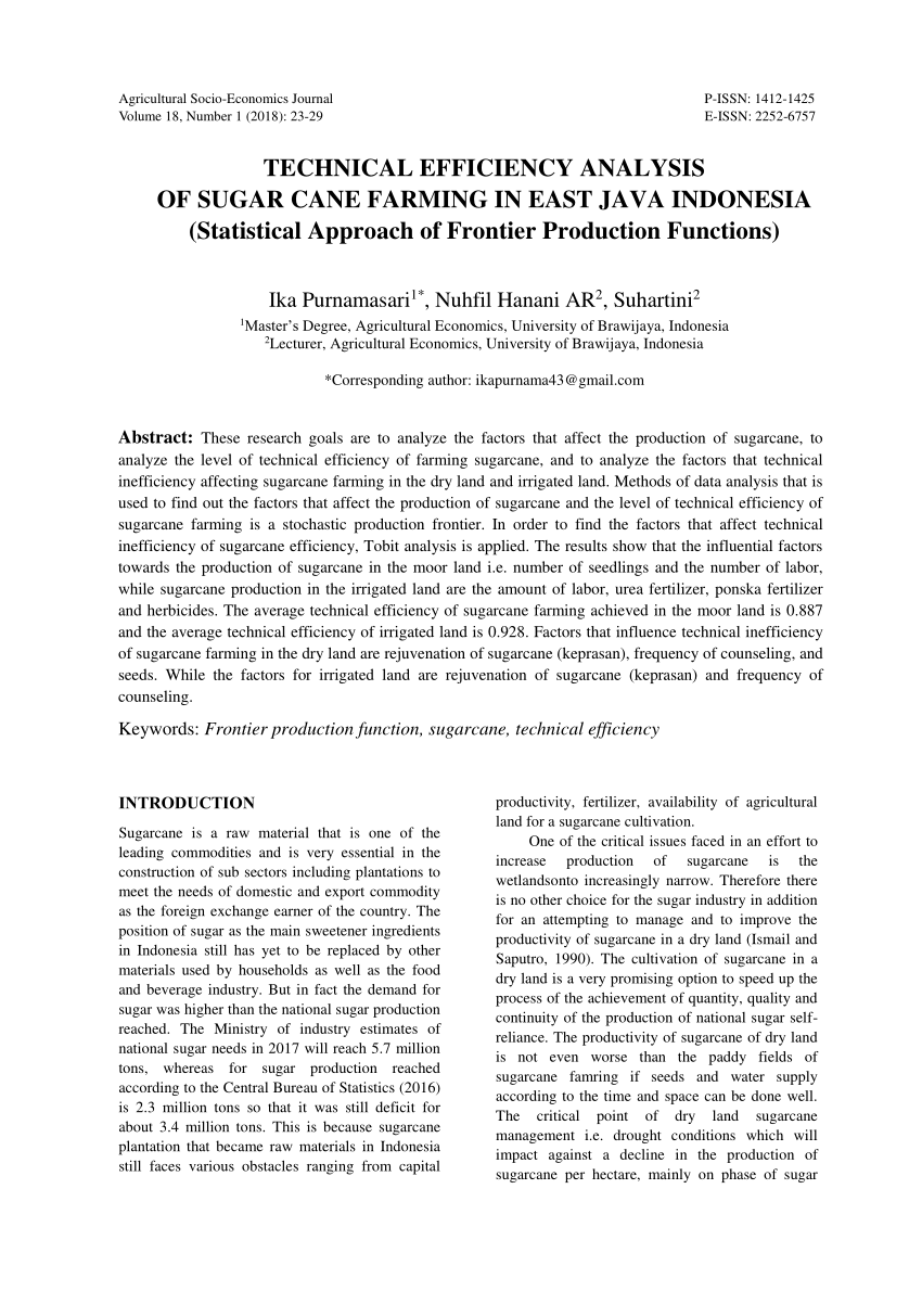 PDF) TECHNICAL EFFICIENCY ANALYSIS OF SUGAR CANE FARMING IN EAST ...