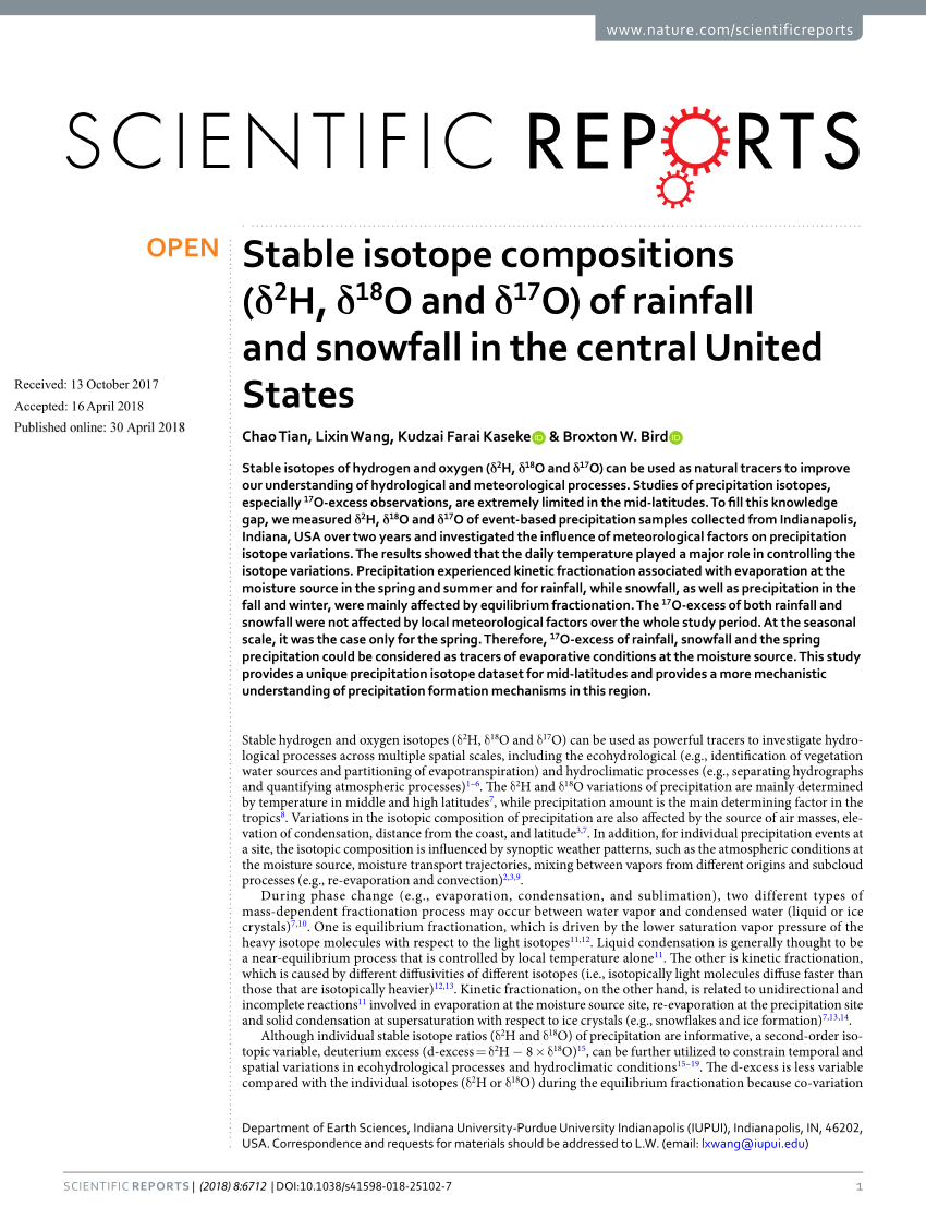 PDF) Stable isotope compositions (δ2H, δ18O and δ17O) of rainfall 