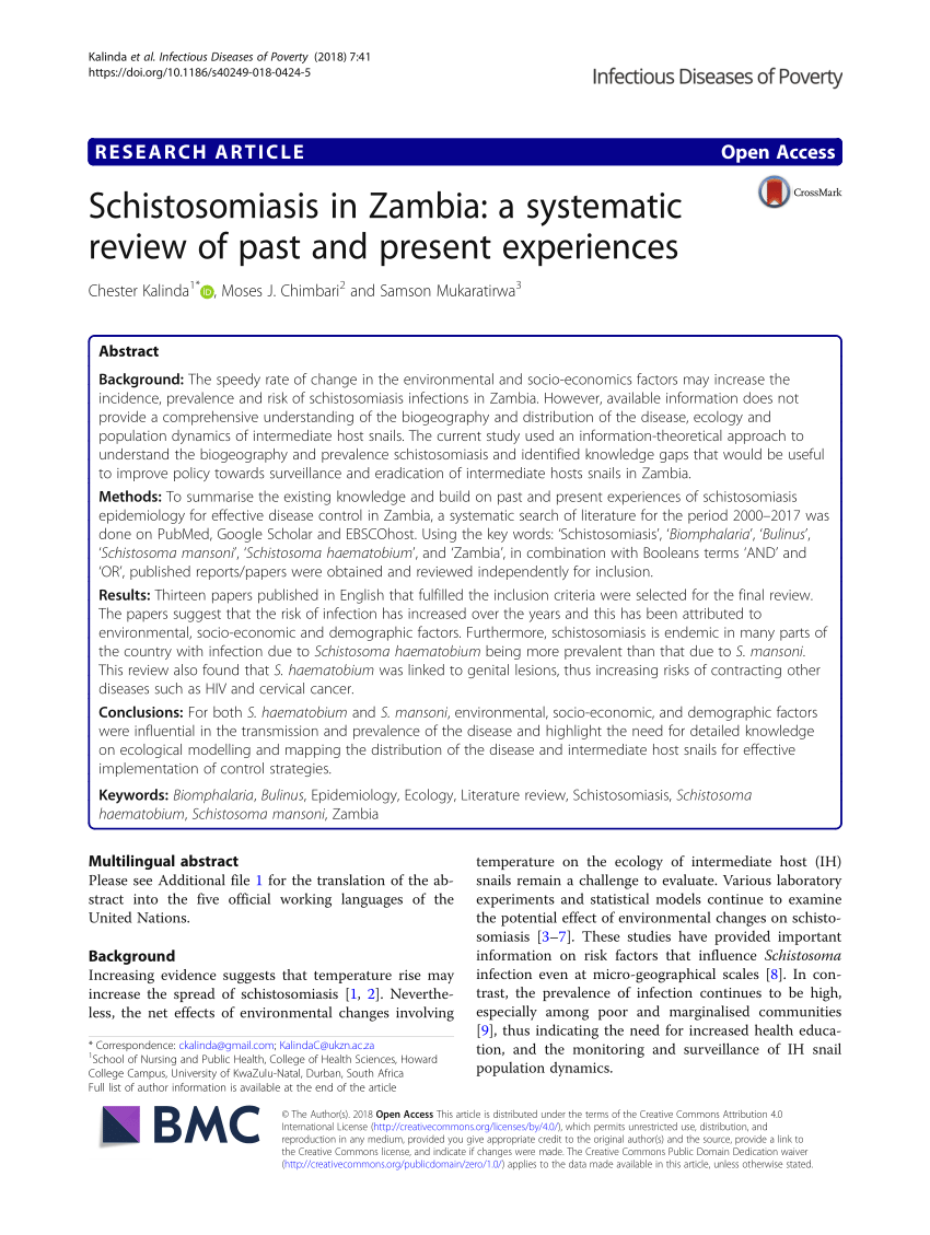 schistosomiasis zambia